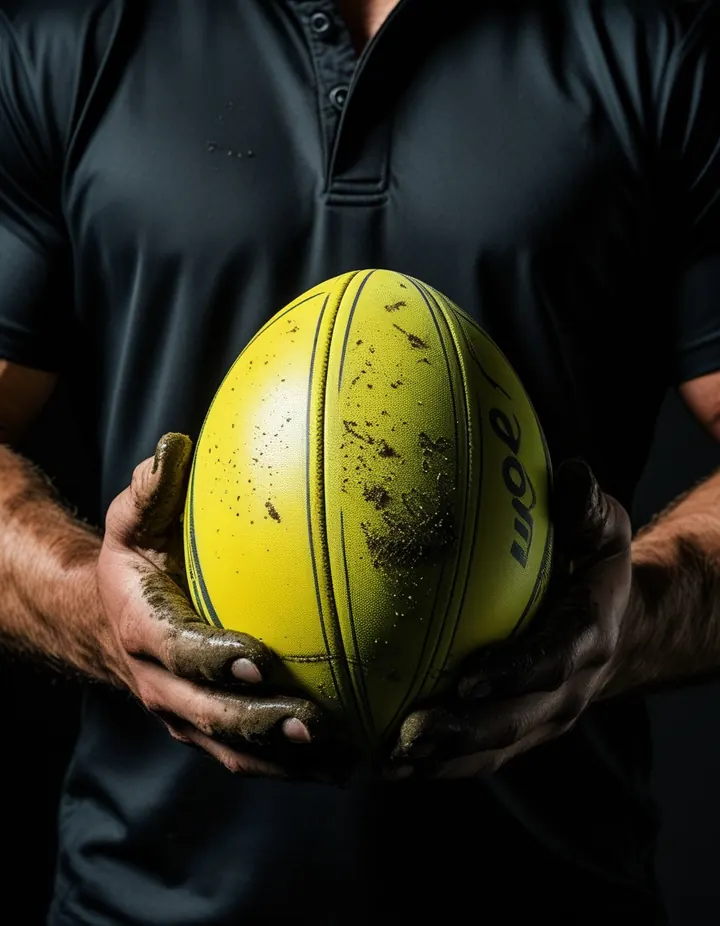 Top Crypto Betting Sites: A plain rugby ball held in muddy hands A plain rugby ball held in muddy hands