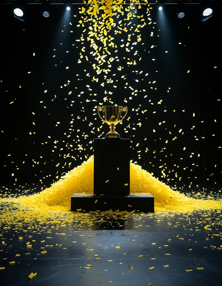 Top Crypto Betting Sites: Yellow confetti falls on a dark stage Yellow confetti falls on a dark stage