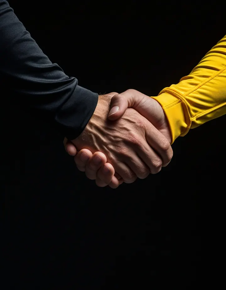 Two hands meet in a firm handshake